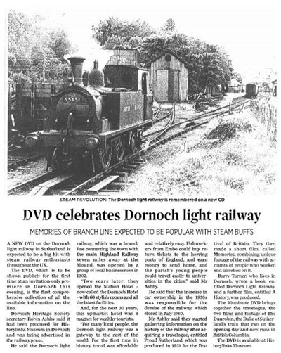 Newspaper cutting ~ Premiere of Dornoch Light Railway film