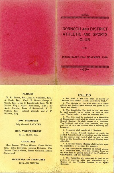 Membership card for Dornoch and District Athletic & Sports Club
