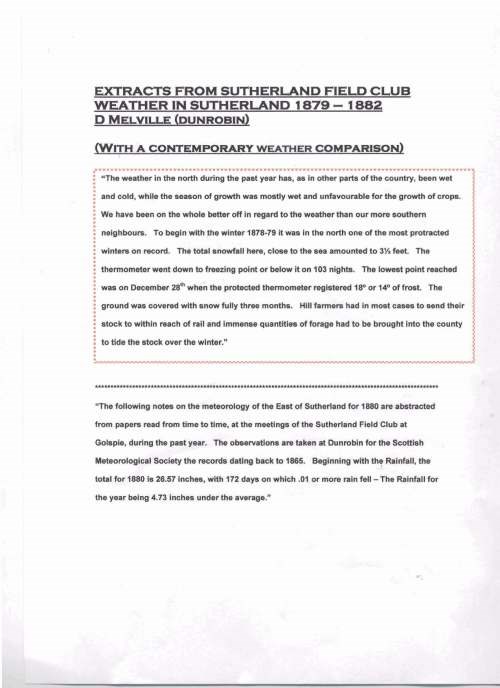 Extract of Weather Records ~ Sutherland Field Club