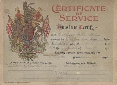 Certificate of Service of Colour Sergeant William B