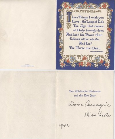 Carnegie Christmas and New Year Greetings Card 1942