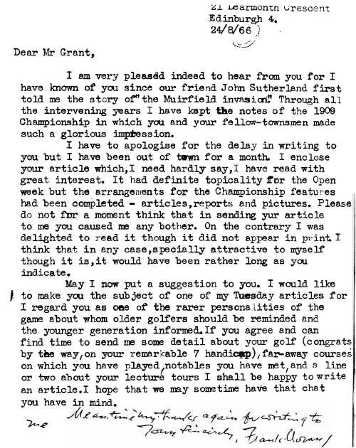 letter from Frank ? to Mr Grant
