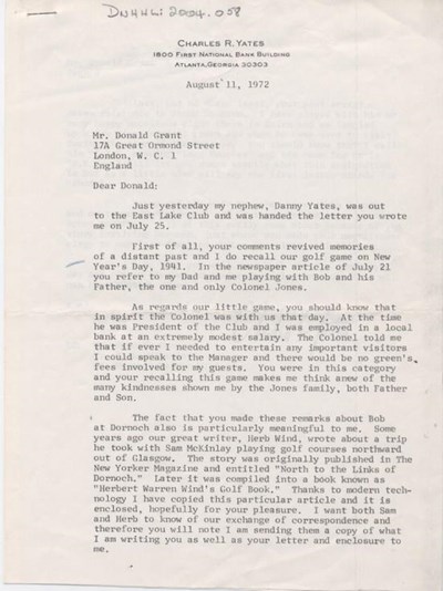 Letters to Donald Grant - Golf 1940 - 1970