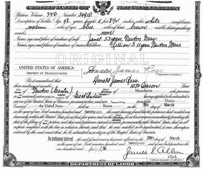 Donald Ross Certificate of Nationalization