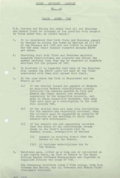 British Legion Correspondence - Advisory leaflet VAT