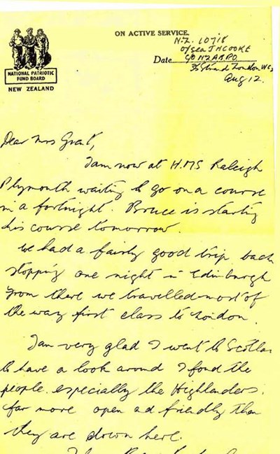 Wartime letter to Mrs Grant