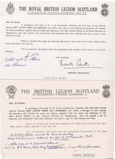 British Legion Correspondence - Annual General Meeting