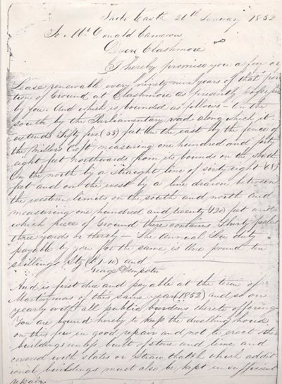 Letter from George Dempster to Donald Cameron 1852