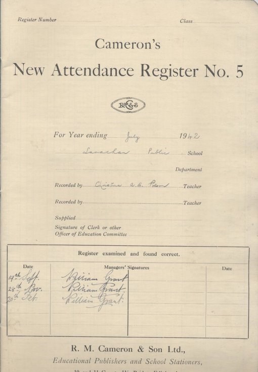 Attendance Register for Larachan School 1941/42