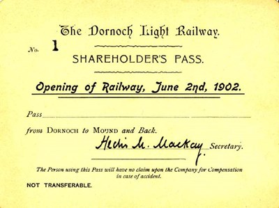 Dornoch Railway shareholder's pass