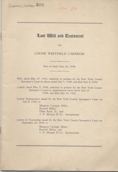 Will of Louise Whitfield Carnegie