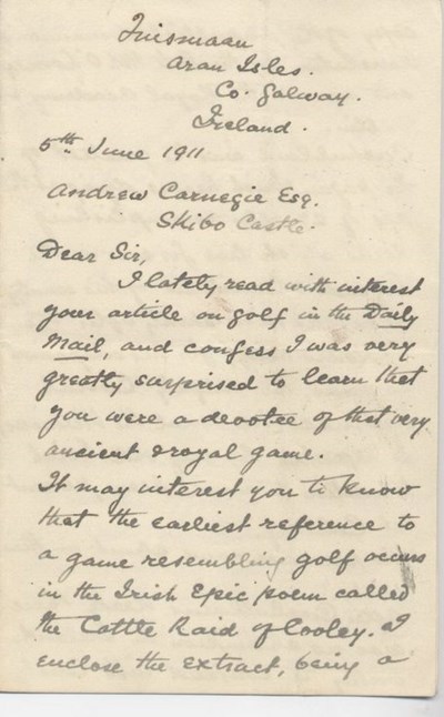 Letter to Andrew Carnegie seeking unwanted golf clubs
