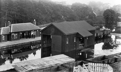 Photograph of Dornoch Railway Station flooded