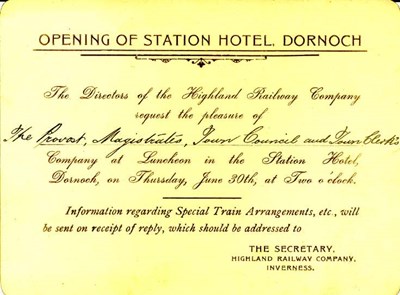 Invitation to opening of Station Hotel