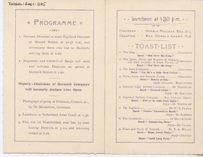 Programme for opening of Dornoch Light Railway