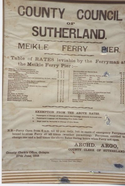 Meikle Ferry tariffs 1919
