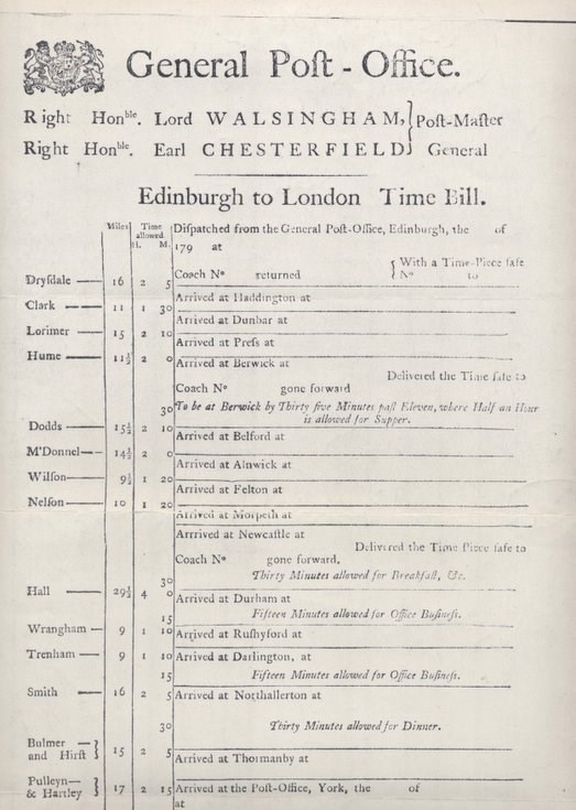 General Post Office Edinburgh to London Time Bill