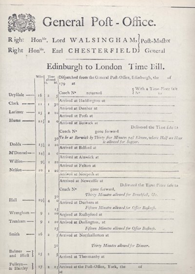 General Post Office Edinburgh to London Time Bill