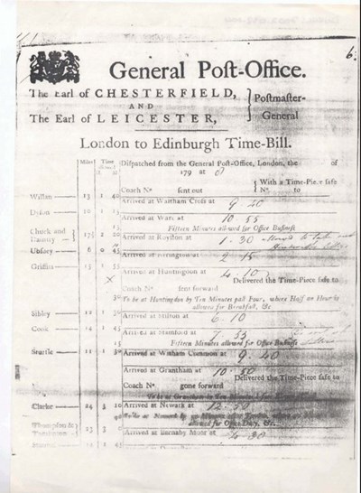 General Post Office London to Edinburgh Time Bill