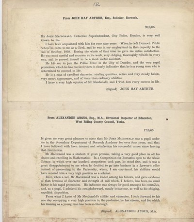 Testimonials for John Macdonald 1905