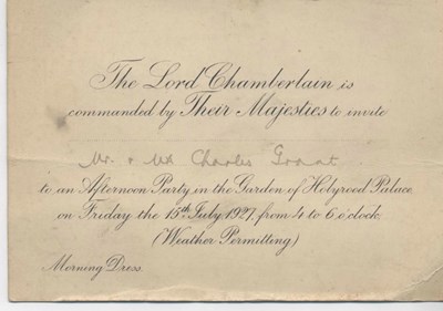 Invitation to Holyrood Garden Party July 1927