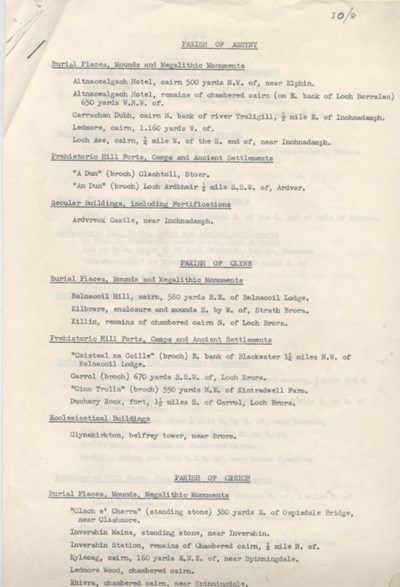 List of archaeological sites in Sutherland by parish 1980