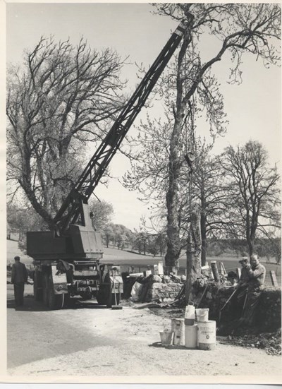 Crane at work re-siting Clach a' Charra 1968