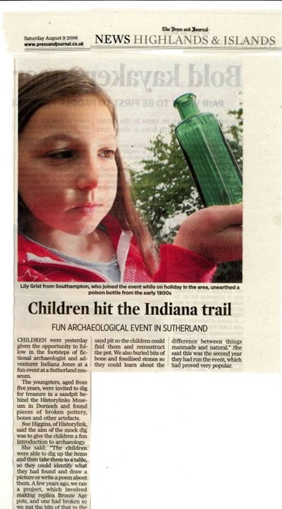 Newspaper cutting childrens' mock archaeology dig 2008