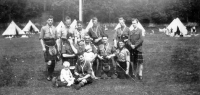 Scout group photograph taken at camp
