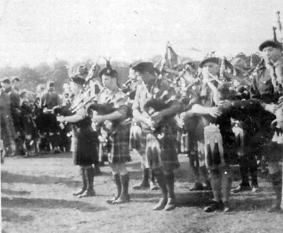 Scout pipers probably at World Jamboree