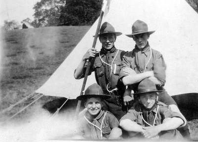 Four scouts at camp