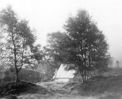 Misty scene of scout camp