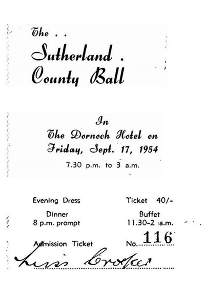 Sutherland County Ball Ticket and Programme 1954