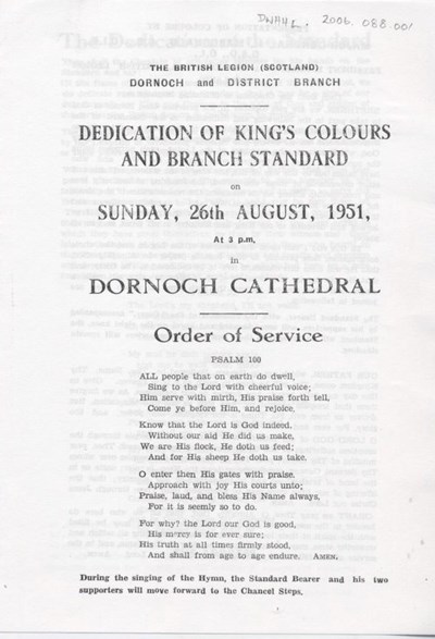 Dedication of Kings' Colours 1951 - Order of Service