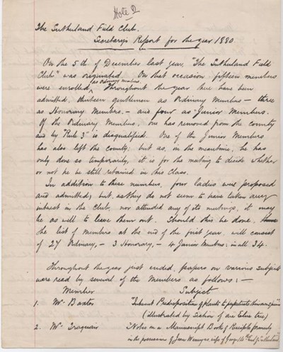 Sutherland Field Club secretary's report for 1880