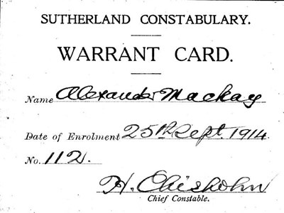 Warrant card for Special Constable Alex Mackay