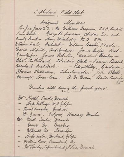 Sutherland Field Club List of members 1880
