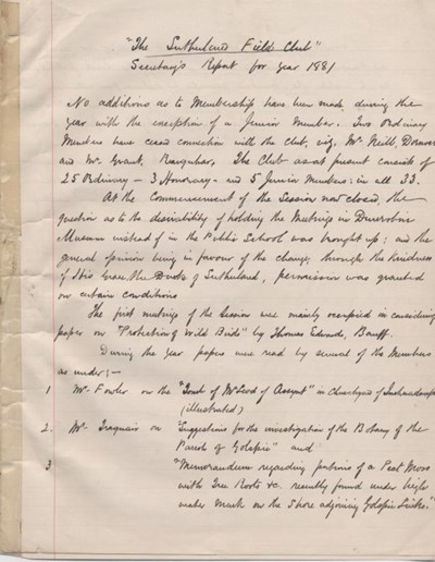 Sutherland Field Club Secretary's report 1881