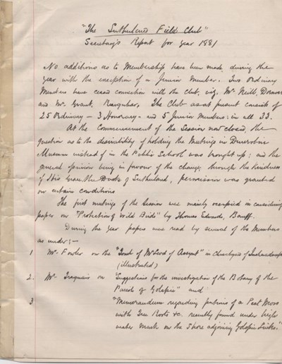 Sutherland Field Club Secretary's report 1881