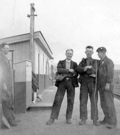 Three railway workers at Skelbo station