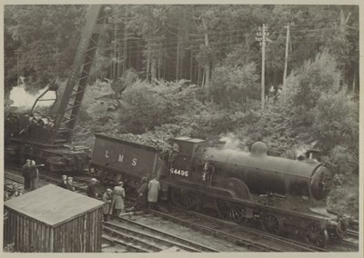 Derailment of a locomotive at the Mound c 1930