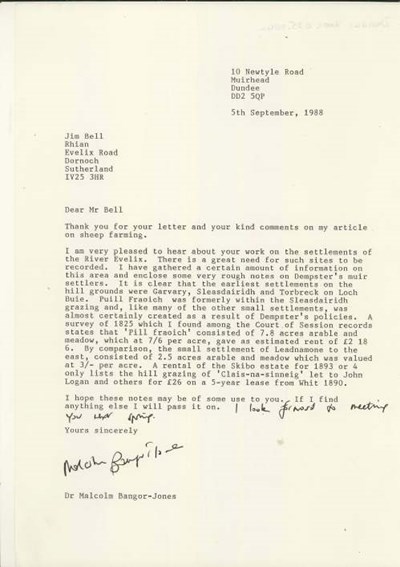 Letters to Jim Bell from Malcolm Bangor-Jones