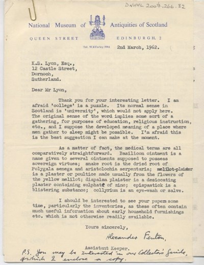 Correspondence re Dunrobin inventory 1962