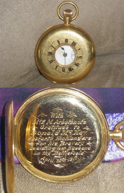 Watch presented to Donald Mackay relating to WW1