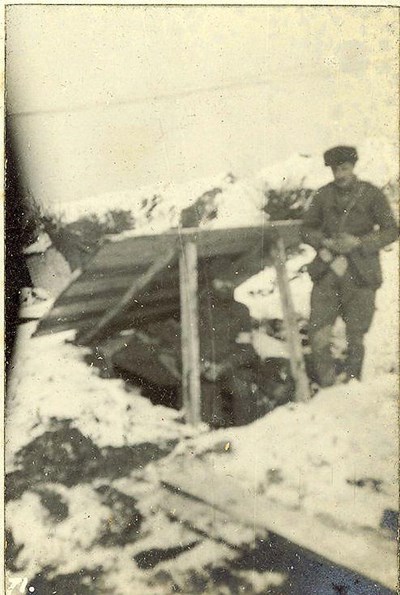 Lt. Money and Davidson outside dug-out