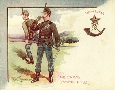 Postcard of Cameronian uniform and shako badge