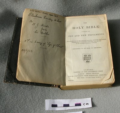 Holy Bible given to Thomas Hardie