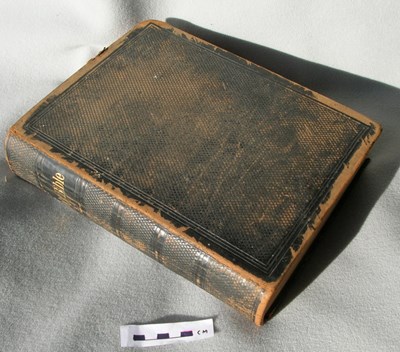 Bible used at services in Carnegie Hall, Clashmore
