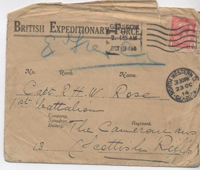 Envelope of Mrs Rose's returned letter