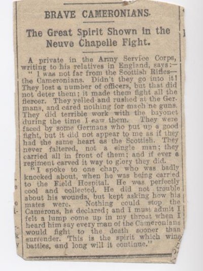 Brave Cameronians in Neuve Chapelle Fight